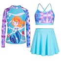Girls Swimsuit Long Sleeve Swim Shirt 3 Piece Rash Guard for Girls Bathing Suit with Boyshorts