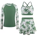 Girls Swimsuit Long Sleeve Swim Shirt 3 Piece Rash Guard for Girls Bathing Suit with Boyshorts
