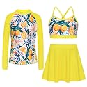 Girls Swimsuit Long Sleeve Swim Shirt 3 Piece Rash Guard for Girls Bathing Suit with Boyshorts