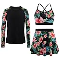 Girls Swimsuit Long Sleeve Swim Shirt 3 Piece Rash Guard for Girls Bathing Suit with Boyshorts