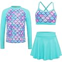 Girls Swimsuit Long Sleeve Swim Shirt 3 Piece Rash Guard for Girls Bathing Suit with Boyshorts