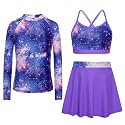 Girls Swimsuit Long Sleeve Swim Shirt 3 Piece Rash Guard for Girls Bathing Suit with Boyshorts