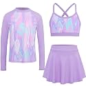 Girls Swimsuit Long Sleeve Swim Shirt 3 Piece Rash Guard for Girls Bathing Suit with Boyshorts