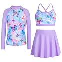 Girls Swimsuit Long Sleeve Swim Shirt 3 Piece Rash Guard for Girls Bathing Suit with Boyshorts