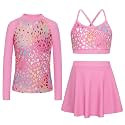 Girls Swimsuit Long Sleeve Swim Shirt 3 Piece Rash Guard for Girls Bathing Suit with Boyshorts