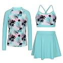 Girls Swimsuit Long Sleeve Swim Shirt 3 Piece Rash Guard for Girls Bathing Suit with Boyshorts