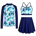 Girls Swimsuit Long Sleeve Swim Shirt 3 Piece Rash Guard for Girls Bathing Suit with Boyshorts