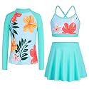 Girls Swimsuit Long Sleeve Swim Shirt 3 Piece Rash Guard for Girls Bathing Suit with Boyshorts