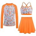 Girls Swimsuit Long Sleeve Swim Shirt 3 Piece Rash Guard for Girls Bathing Suit with Boyshorts