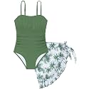Girls Swimsuit One Piece Swimwear Top with Tropical Print Cover Up Skirt Girls Bathing Suit 6-16 Years