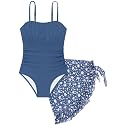 Girls Swimsuit One Piece Swimwear Top with Tropical Print Cover Up Skirt Girls Bathing Suit 6-16 Years