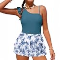 Girls Swimsuit One Piece Swimwear Top with Tropical Print Cover Up Skirt Girls Bathing Suit 6-16 Years