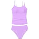 Girls Swimsuit Solid Color Tankini Contrast Trim Swimwear 2 Piece Bathing Suit Padded Swimsuits for Teens 9-16Y