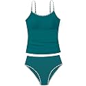 Girls Swimsuit Solid Color Tankini Contrast Trim Swimwear 2 Piece Bathing Suit Padded Swimsuits for Teens 9-16Y