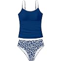 Girls Swimsuit Solid Color Tankini Contrast Trim Swimwear 2 Piece Bathing Suit Padded Swimsuits for Teens 9-16Y