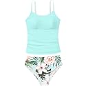 Girls Swimsuit Solid Color Tankini Contrast Trim Swimwear 2 Piece Bathing Suit Padded Swimsuits for Teens 9-16Y