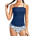 Girls Swimsuit Solid Color Tankini Contrast Trim Swimwear 2 Piece Bathing Suit Padded Swimsuits for Teens 9-16Y