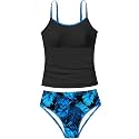 Girls Swimsuit Solid Color Tankini Contrast Trim Swimwear 2 Piece Bathing Suit Padded Swimsuits for Teens 9-16Y