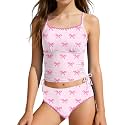 Girls Swimsuit Solid Color Tankini Contrast Trim Swimwear 2 Piece Bathing Suit Padded Swimsuits for Teens 9-16Y