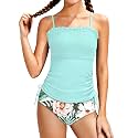 Girls Swimsuit Solid Color Tankini Contrast Trim Swimwear 2 Piece Bathing Suit Padded Swimsuits for Teens 9-16Y