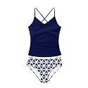 Girls Swimsuit Tankini Criss Cross Ruched 2 Piece Bathing Suit Printed Girl Swimwear for Teens 9-16Y