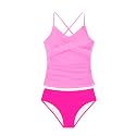 Girls Swimsuit Tankini Criss Cross Ruched 2 Piece Bathing Suit Printed Girl Swimwear for Teens 9-16Y