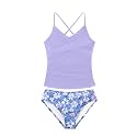 Girls Swimsuit Tankini Criss Cross Ruched 2 Piece Bathing Suit Printed Girl Swimwear for Teens 9-16Y