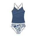 Girls Swimsuit Tankini Criss Cross Ruched 2 Piece Bathing Suit Printed Girl Swimwear for Teens 9-16Y