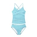 Girls Swimsuit Tankini Criss Cross Ruched 2 Piece Bathing Suit Printed Girl Swimwear for Teens 9-16Y