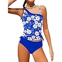 Girls Swimsuit Two Piece One Shoulder Girls Tankini Swimsuit Floral Print Girls Bathing Suit Drawstring Swimwear Set 7-14Y