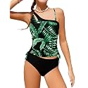 Girls Swimsuit Two Piece One Shoulder Girls Tankini Swimsuit Floral Print Girls Bathing Suit Drawstring Swimwear Set 7-14Y