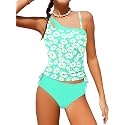 Girls Swimsuit Two Piece One Shoulder Girls Tankini Swimsuit Floral Print Girls Bathing Suit Drawstring Swimwear Set 7-14Y