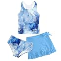Girls Swimsuits 3 Piece Tankini Bathing Suit Set Cute Bikini Swimwear 5-16Y