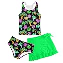 Girls Swimsuits 3 Piece Tankini Bathing Suit Set Cute Bikini Swimwear 5-16Y