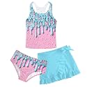 Girls Swimsuits 3 Piece Tankini Bathing Suit Set Cute Bikini Swimwear 5-16Y