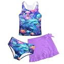 Girls Swimsuits 3 Piece Tankini Bathing Suit Set Cute Bikini Swimwear 5-16Y