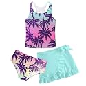 Girls Swimsuits 3 Piece Tankini Bathing Suit Set Cute Bikini Swimwear 5-16Y