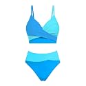 Girls Swimsuits Bikini Color Block Criss Cross V Neck Cute Swim Two Piece Bathing Suits