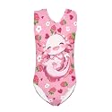 Girls Swimsuits Size 3-14 Kids Summer Sleeveless One Piece Bathing Suit Beach V-Neck