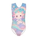 Girls Swimsuits Size 3-14 Kids Summer Sleeveless One Piece Bathing Suit Beach V-Neck