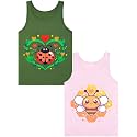 Girls Tank Tops Soft Pure Combed Cotton Tagless Cute Design 2-Pack 2T-16Y