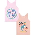 Girls Tank Tops Soft Pure Combed Cotton Tagless Cute Design 2-Pack 2T-16Y