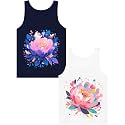 Girls Tank Tops Soft Pure Combed Cotton Tagless Cute Design 2-Pack 2T-16Y