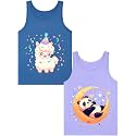 Girls Tank Tops Soft Pure Combed Cotton Tagless Cute Design 2-Pack 2T-16Y