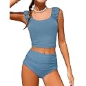 Girls Tankini Swimsuit 2 Piece Bathing Suit Twist Cross Back Cutout Swim Tank Top Floral Print Swimwear for 7-18Y