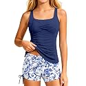 Girls Tankini Swimsuit 2 Piece Bathing Suit Twist Cross Back Cutout Swim Tank Top Floral Print Swimwear for 7-18Y