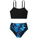 Girls Tankini Swimsuit 2 Piece Bathing Suit Twist Cross Back Cutout Swim Tank Top Floral Print Swimwear for 7-18Y