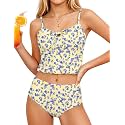 Girls Tankini Swimsuit 2 Piece Bathing Suit Twist Cross Back Cutout Swim Tank Top Floral Print Swimwear for 7-18Y