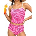 Girls Tankini Swimsuit 2 Piece Bathing Suit Twist Cross Back Cutout Swim Tank Top Floral Print Swimwear for 7-18Y