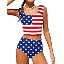 Girls Tankini Swimsuit 2 Piece Bathing Suit Twist Cross Back Cutout Swim Tank Top Floral Print Swimwear for 7-18Y